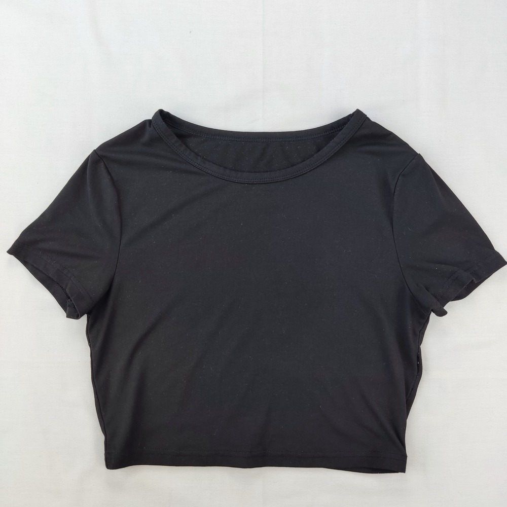 Unbranded Crop Top Women Medium Black Short Sleeve Crew Neck Stretch DH4432-A
